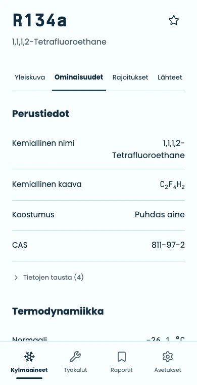 Refrigerant details in the mobile view